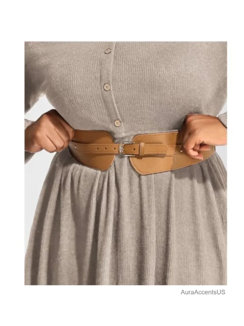 Plus Size Wide Elastic Waist Belt with Metal Buckle Stretch Cinch Belt Faux